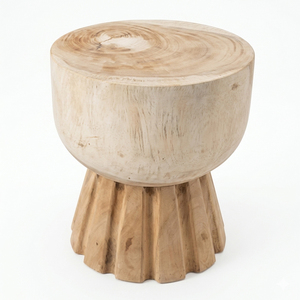 Sania Durable Wood Pedestal <b>Stool</b> Hand-Carved Natural Grain Rustic Modern Living Room Furniture Home Seating Ottoman Hotel Entry - Product Image 2