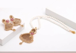 Swan Pendant Pearl <b>Necklace</b> Set 22K Gold Plated <b>Ruby</b> Pink CZ Vintage Bridal Indian Wedding Statement <b>Necklace</b> for Women & Unisex - Product Image 1