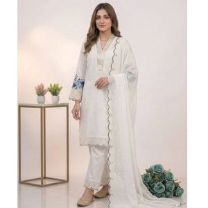 Conjunto de palazzo de seda chanderi verde menta al por mayor para mujer, kurti con cuello en V, bordado de lentejuelas y calado, pantalones de seda romana, dupatta de organza - Product Image 1