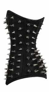 Corset en cuir noir avec clous argentés et fermeture à agrafes, gaine amincissante pour femme à maintien ferme, style adulte, avec baleines en acier sous la poitrine - Product Image 2