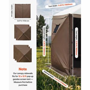Pareti Laterali per Gazebo 5.67 x 4.85 ft con 1 Porta con Cerniera e 2 Finestre, Accessori per Tenda Impermeabile e Protezione Solare - Product Image 2