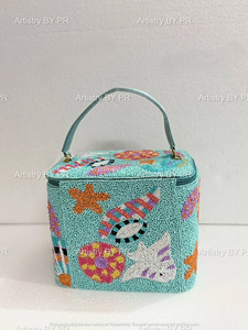 Handmade Beaded <b>Makeup</b> Bag Embroidered <b>Makeup</b> Bag Travel <b>Vanity</b> Box Zipper Organizer Luxury Toiletry Storage <b>Case</b> Beach Theme - Product Image 6