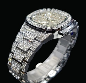 Iced Stainless Steel <b>Mechanical</b> <b>Watch</b> Octagonal Dial Diamond Inlay Analog Timepiece <b>for</b> <b>Men</b> Luxury Streetwear - Product Image 2