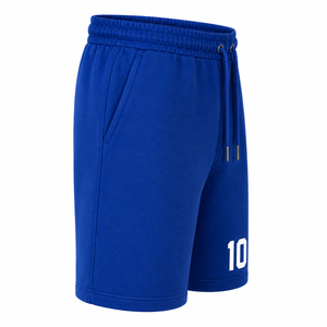 Shorts de sport décontractés bleus unis pour hommes avec cordon de serrage et imprimé numéro 10, avec poches, motif uni, pour la gym et la course à pied - Product Image 3