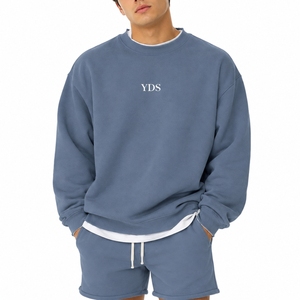 Sweat-shirt à col rond bleu ardoise pour homme, short assorti, pull décontracté en molleton bouclette, tenue de détente, coupe confortable pour l'automne - Product Image 1