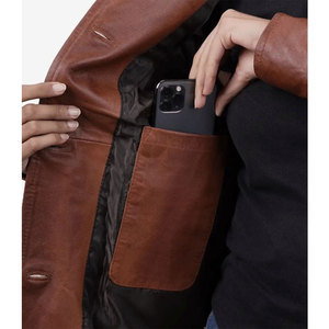 Premium Women's Genuine Sheepskin <b>Leather</b> <b>Blazer</b> <b>Jacket</b> Vintage Brown Mid-Length Soft <b>Leather</b> Trench Coat Outerwear - Product Image 6