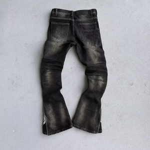Vaqueros de mezclilla acampanados para hombre, estilo streetwear, personalizados, vintage, ajustados, con cremallera y bajo abierto - Product Image 3