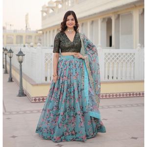 Fatema Fashion Lehenga Choli en soie russe avec broderie de sequins, style indien pakistanais, idéal pour les fêtes, les mariages, parfait pour les mariées - Product Image 1