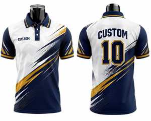 Custom Geometric Pattern Men's <b>Polo</b> <b>Shirt</b> Short Sleeve <b>Navy</b> White Gold Sporty Quick Dry Printed Team Uniform Apparel - Product Image 1