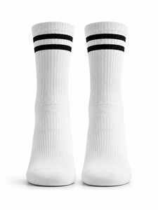 White Crew Woven Eco-Friendly Breathable Custom Logo Anti-Slip Sports <b>Socks</b> <b>Black</b> Stripe Running Basketball Soccer Football - Product Image 2