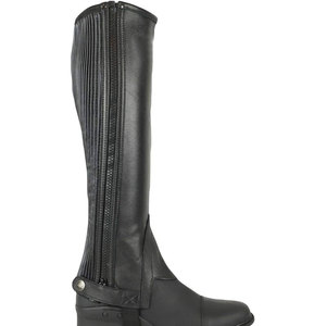 Demi-chaps d'équitation unisexes en cuir pleine fleur avec fermeture éclair latérale et panneau extensible – Protection durable des jambes pour l'équitation professionnelle - Product Image 4