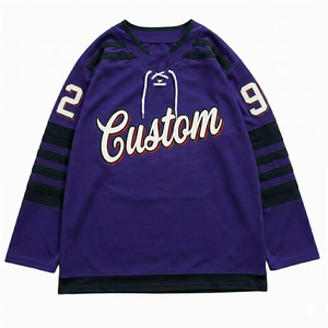 Custom ice hockey Jersey full Sleeve breathable quick dry lightweight customized team <b>name</b> number logo regular fit v neck - Product Image 1