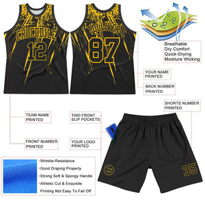 Custom Sublimated Black and Yellow Basketball Jersey <b>Men</b> Sleeveless Breathable Mesh Team Name Number Basketball Jersey - Product Image 2