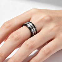 Bague en titane noir et argent avec double rainure et centre brossé, alliance pour homme, bijoux de style industriel en gros