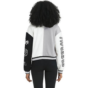 Blouson universitaire gris pour femme, style baseball, color block, imprimé lettres, Y2K, boutons, broderie personnalisée, en velours côtelé et peau de mouton - Product Image 3