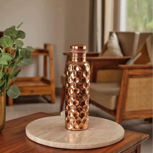 Bouteille d'eau en cuivre naturel Diamond Bottle pour le yoga, la remise en forme, l'hydratation, la détoxification, bouteille en cuivre pur, bouteille en cuivre martelé, ayurvédique - Product Image 4