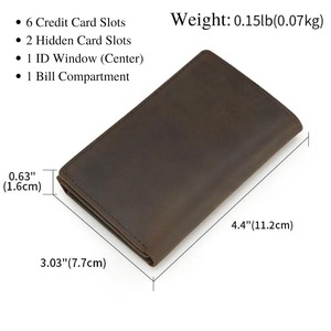 OEM Genuine Leather Tri Fold Wallet Men Custom Logo Vintage Real Cowhide <b>Credit</b> <b>Card</b> <b>Holder</b> Small Billfold LTW-0127 - Product Image 4