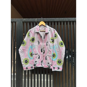 Hand Embroidered Cotton <b>Jacket</b> Floral <b>Pattern</b> Turn-down Collar Full Sleeve Spring Women's Boho Chic Coat Button Closer - Product Image 1