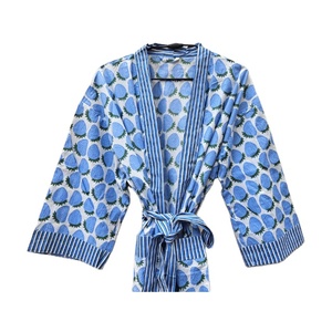 Kimono Largo de Algodón Hecho a Mano con Estampado de Bloques para Mujer Estilo Boho Hippie Ropa de Dormir Bata de Dama de Honor y Camisón Ropa Íntima - Product Image 4