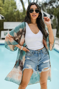 Bohemian Summer Kimono Beach Handmade Tie <b>Dye</b> Half Sleeves Rayon Kimonos - Product Image 4