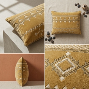 Cojín Decorativo Bordado con Patrón Geométrico en Amarillo Terracota y Crema para Sillón y Sofá de Sala de Estar, 44x44CM - Product Image 6