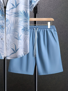 Men's 3D Fashion Summer Solid Collared Shirt Set Comfortable Short-Sleeve Shirt Pocket Drawstring Shorts 100% Cotton Quick Dry - Product Image 6