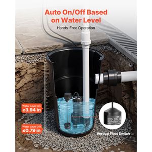 Sistema di Pompaggio per Acque Reflue 1/2 HP 4800 GPH in Ghisa # 120V #   Kit Automatico per la Raccolta dell'Acqua/Pioggia all'Aperto - Product Image 5