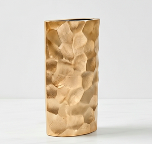 Gold Hammered Metal Vase Modern Rectangular Decorative <b>Centrepiece</b> <b>For</b> Home Decor And Living Room - Product Image 1