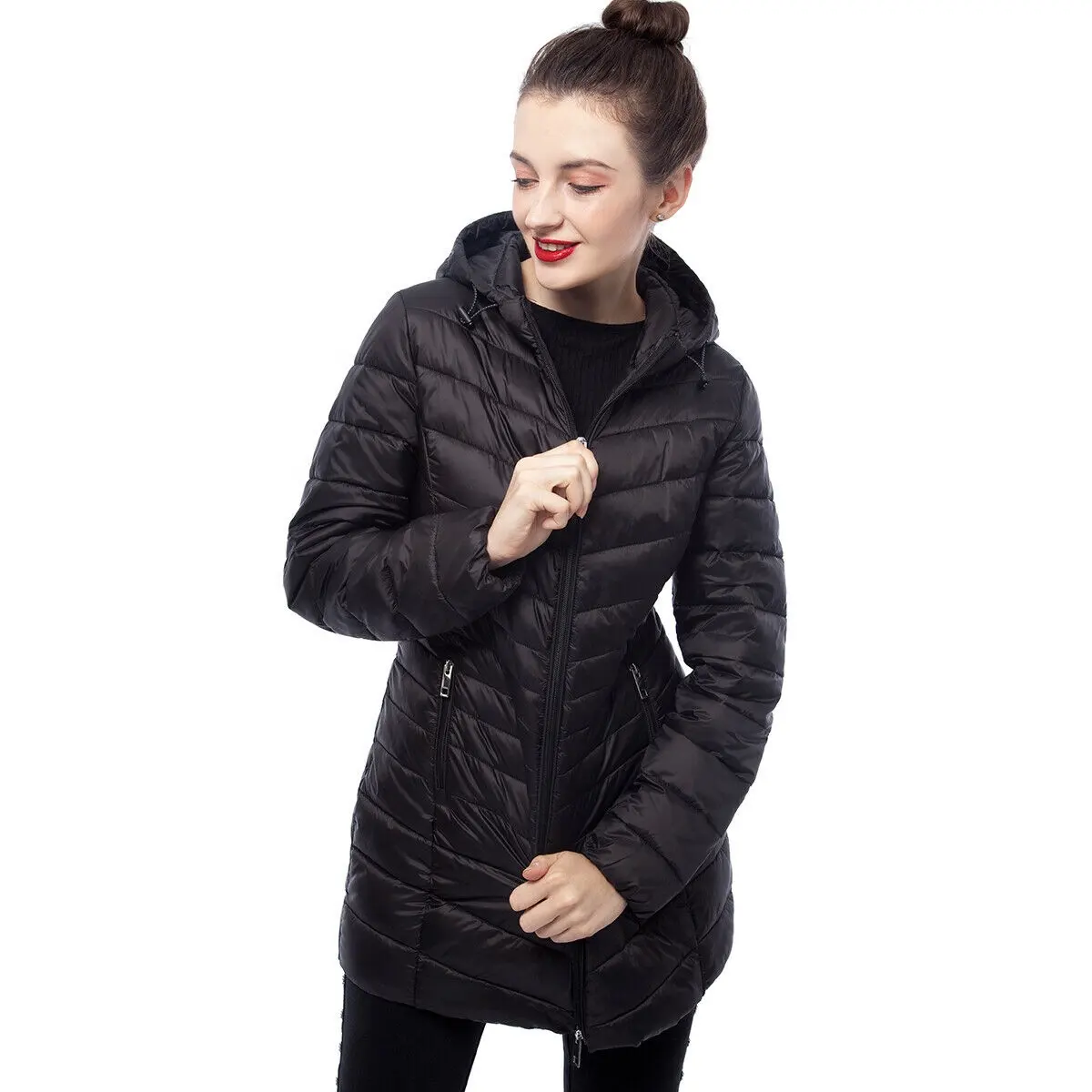 Frauen Wintermantel Daunen jacke Damen Kapuzen jacken Langer Puffer Warmer Mantel in Blau