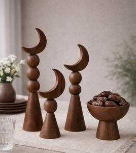 Juego de Adornos de Madera en Forma de Luna Creciente, Color Personalizado, Hechos a Mano, Decoración para Ramadán y Eid, Esculturas de Mesa, Adorno Islámico Árabe, Venta al Por Mayor - Product Image 1