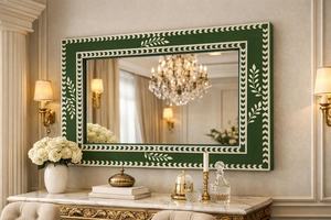 Luxury Green Bone Inlay Wall <b>Mirror</b> with Floral Design Handcrafted Decorative <b>Mirror</b> <b>Frame</b> for Home Decor by BELLADEC - Product Image 2