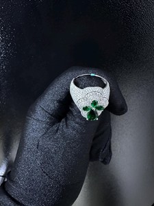 Luxury Women's 925 Silver <b>Cocktail</b> <b>Ring</b> Emerald Cut Green Zircon Pave Setting Flower Shape Party Jewelry From India - Product Image 3