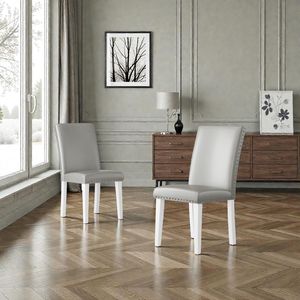 Ensemble de chaises de salle à manger rembourrées argent-blanc, 2 pièces, 25 po x 17,7 po x 37,8 po - Product Image 5