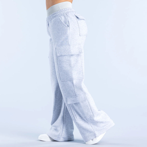 Pantalones de chándal cargo grises de cintura alta para mujer, corte holgado, hasta la rodilla, elásticos, resistentes a las arrugas, informales, para invierno, 80% algodón - Product Image 4