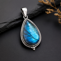 Ha Gems Colgante de Labradorita en Forma de Lágrima con Engaste de Bisel, Bañado en Plata y Platino, Unisex, Nuevo Estilo de Moda, Precio al por Mayor