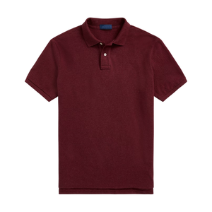 Polo pour homme en coton tricoté bordeaux à manches courtes, couleur unie, coupe décontractée, longueur normale, avec boutons, respirant - Product Image 6