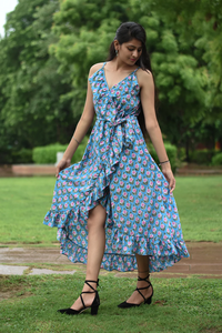 Hot Selling Hand Block Printed Indian Cotton Dress 100% Floral Embroidered <b>Tunics</b> Casual Style Maxi Length Gown At Factory Price - Product Image 5