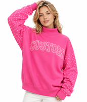 Sweat-shirt à col montant pour femme OEM, personnalisable avec logo appliqué et broderie, en molleton de coton, épaules tombantes, style preppy, streetwear universitaire