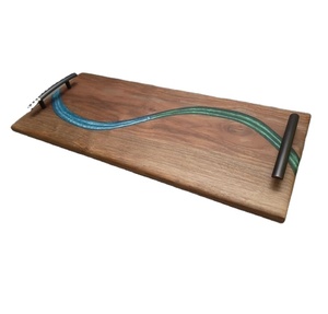 Nuevo mejor diseño de madera de resina epoxi hecha a mano bandeja para servir río bandeja de Arte de resina azul oscuro de la India - Product Image 1