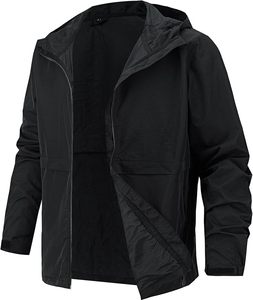 Men's Lightweight Jacket Windbreaker <b>Packable</b> Hooded <b>Raincoat</b> for Hiking Outdoor with Zippered Pocket - Product Image 2