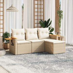 Conjunto de Sofás de Jardín Beige con Cojines Blanco Crema - Product Image 1