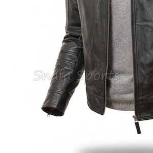 OEM High Quality Hot Sale Casual Outdoor Slim Fit Stylish Biker Black Custom Motorcycle Leather Jacket for Men - Product Image 4
