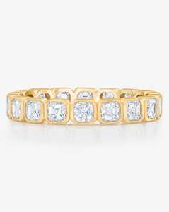 แหวนแต่งงานเพชรทรง Asscher Cut เพชรเลี้ยงในห้องปฏิบัติการแบบฝังขอบ 3.9 มม. ดีไซน์หรูหราทันสมัยสำหรับใส่ทุกวัน แหวนแบบ Eternity เต็มวง สามารถซ้อนกันได้ ทองคำแท้ 14K - Product Image 1