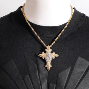 Collar llamativo de fiesta con colgante de calavera y cruz con incrustaciones de circonitas, perlas de agua dulce engastadas en canal, estilo gótico hip hop, chapado en rodio, plata y oro - Product Image 4