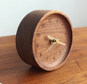 Wooden Round Quartz Analog <b>Clock</b> Minimalist Design Silent <b>Battery</b> Powered for Bedroom Desk Decor - Product Image 3