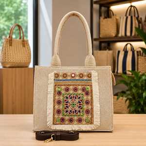 Boho <b>Canvas</b> Tote Bag Embroidered Mandala Shoulder Handbag Fringe Zipper <b>Shopper</b> for Beach Travel Daily Use - Product Image 2