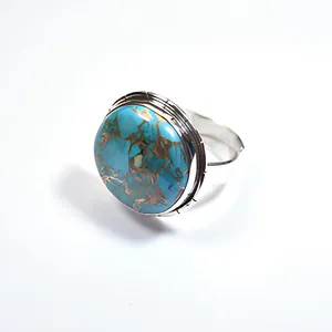 Blue Copper Turquoise 925 sterling silver Gemstone Ring for Women Handmade Bohemian Jewelry - Product Image 4