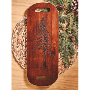 Planche à découper longue en bois avec un élégant motif d'arbre en pin gravé au laser et deux poignées intégrées pour couper les légumes - Product Image 3