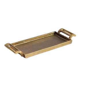 Plateau de service pour aliments et desserts, design personnalisé, finition dorée antique, plateau de service rectangulaire en métal, utilisation sur table - Product Image 6