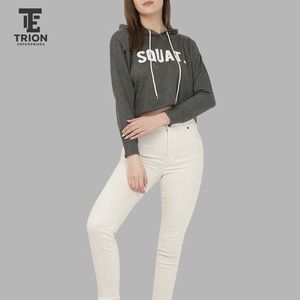 Women Winter Latest Fashion Winter <b>Long</b> <b>Sleeve</b> <b>Crop</b> Top Hoodie Women Front Custom Logo Printed Streetwear for Sale - Product Image 2